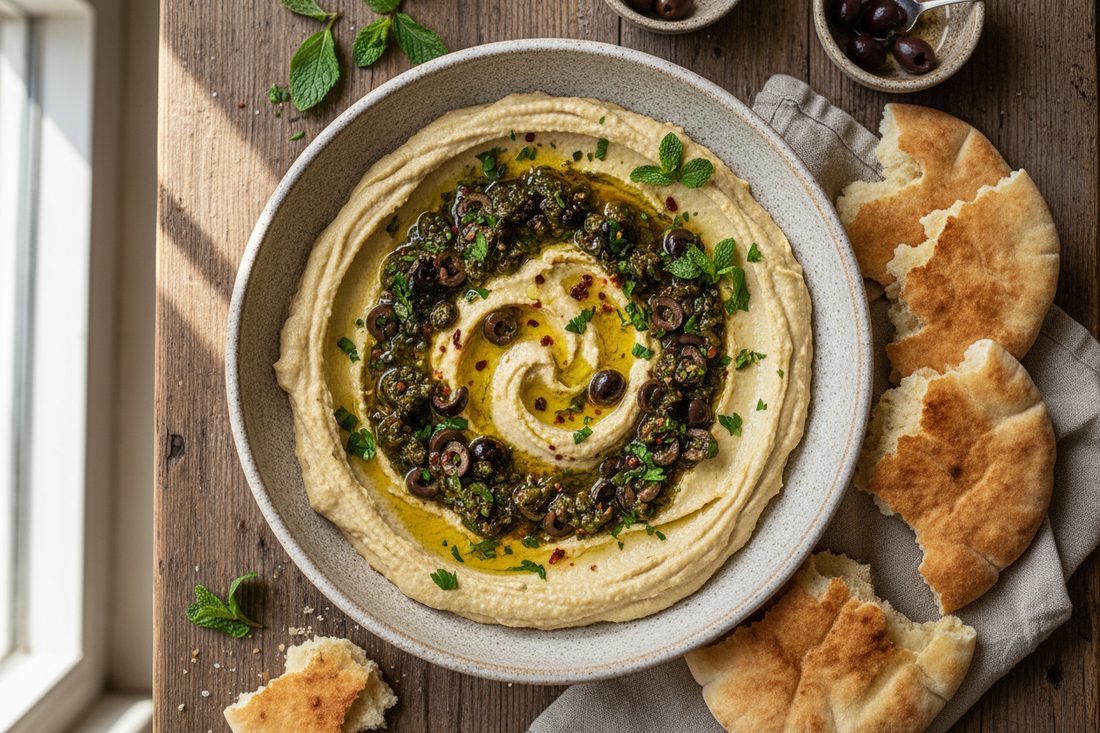 Hummus Casero con Salsa de Aceitunas — Receta Fácil para 5 Personas